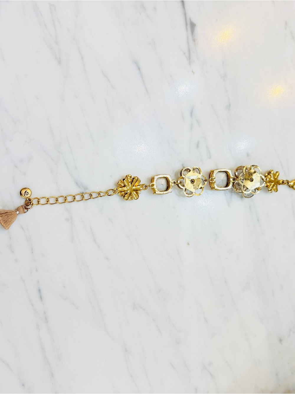 Gold Floral Crystal Bracelet - Peach Accents - Picture 9 of 11